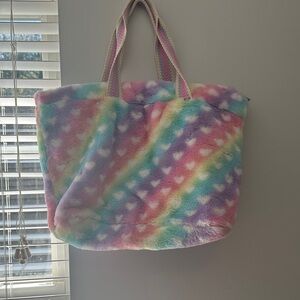 Colorful Plush Heart Tote Bag
